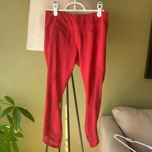 Red Athleta cropped leggings with mesh details